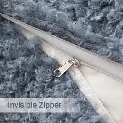 Pack of 2 Dusty Blue Faux Fur Throw Pillow Covers 18X18 Inch Boucle Decorative Sherpa Pillow Covers Fuzzy Accent Soft Sheepskin Fleece for Boho Home Decor Sofa Living Room Couch Bed