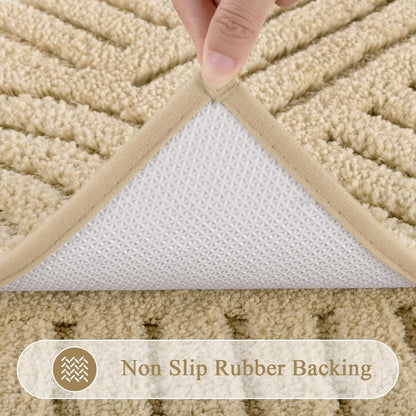 Boho Small Bathroom Rugs 24"X16" Extra Soft Absorbent Microfiber Bath Mats Home Decor Non Slip Bath Rugs Machine Washable Shaggy Carpet for Bath Room Floor Shower Bathtub, Beige 1'4" X 2'
