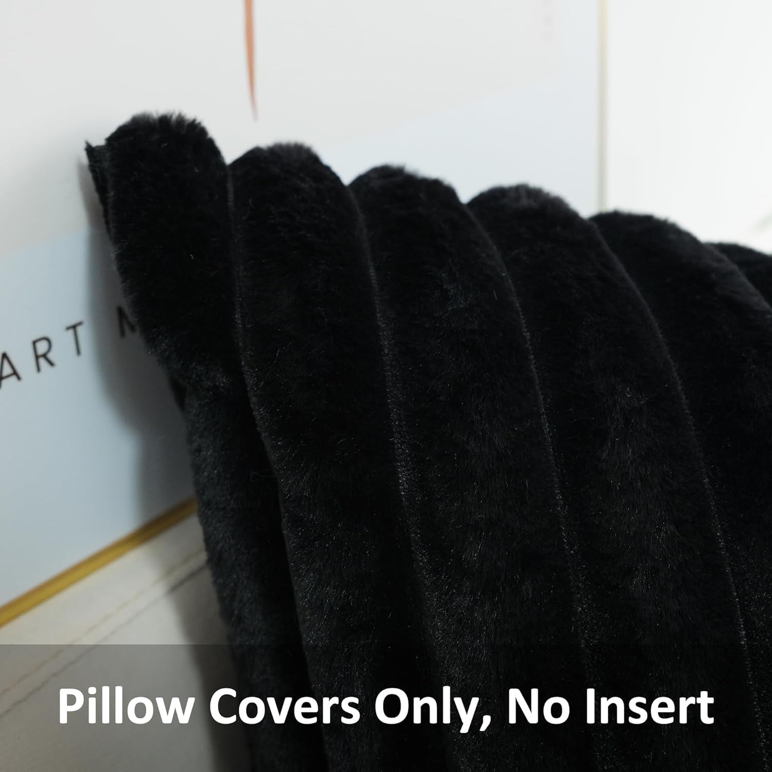 Pack of 2 Faux Fur Plush Decorative Throw Pillow Covers Couch Cushion Case Soft Pillowcases (Black, 20 X 20-Inch)