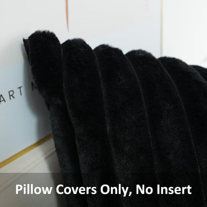 Pack of 2 Faux Fur Plush Decorative Throw Pillow Covers Couch Cushion Case Soft Pillowcases (Black, 20 X 20-Inch)