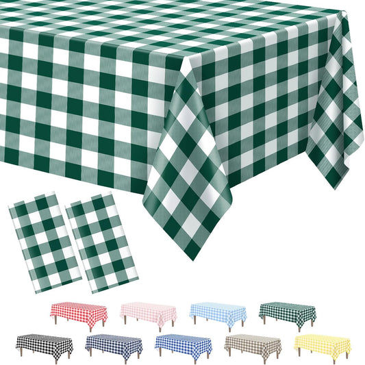 2 Pack Green Gingham Tablecloth, 54 X 108 Inches Green and White Checkered Tablecloths Plastic Table Cloth Disposable Picnic Tablecovers for Rectangle Table