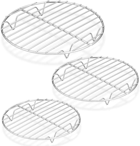 round Cooking Rack, 3 Pcs Stainless Steel Baking Cooling Steaming Grilling Rack, Fits Air Fryer/Stockpot/Pressure Cooker/Round Cake Pan, Oven & Dishwasher Safe (7.5 + 9 + 10.5 Inch)