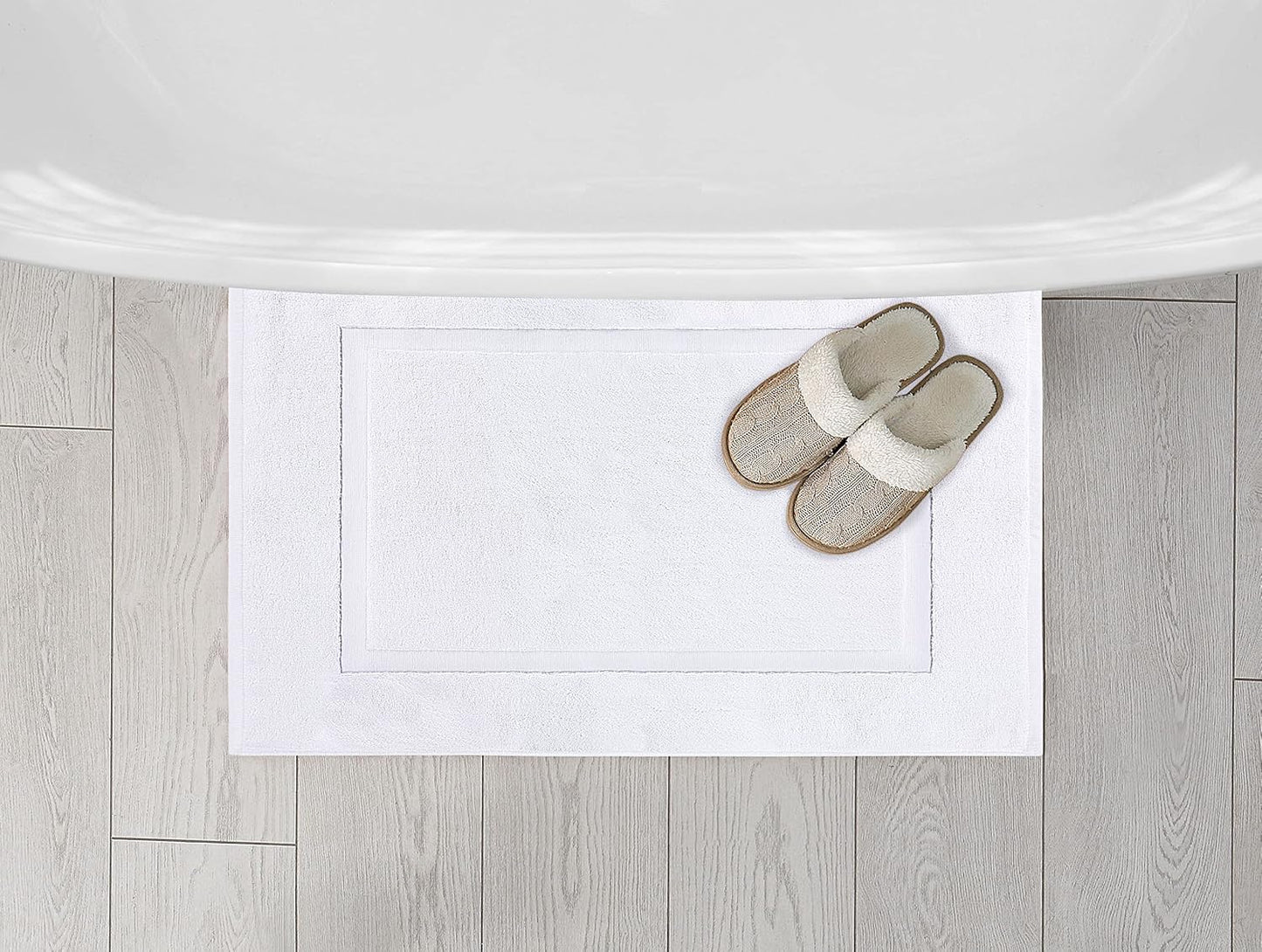Cotton Banded Rug, Bath Mats, Not a Bathroom Rug, 21 by 34 Inches, 100% Ring Spun Cotton, Highly Absorbent Shower Bathroom Floor Mat, White, 2 Pack