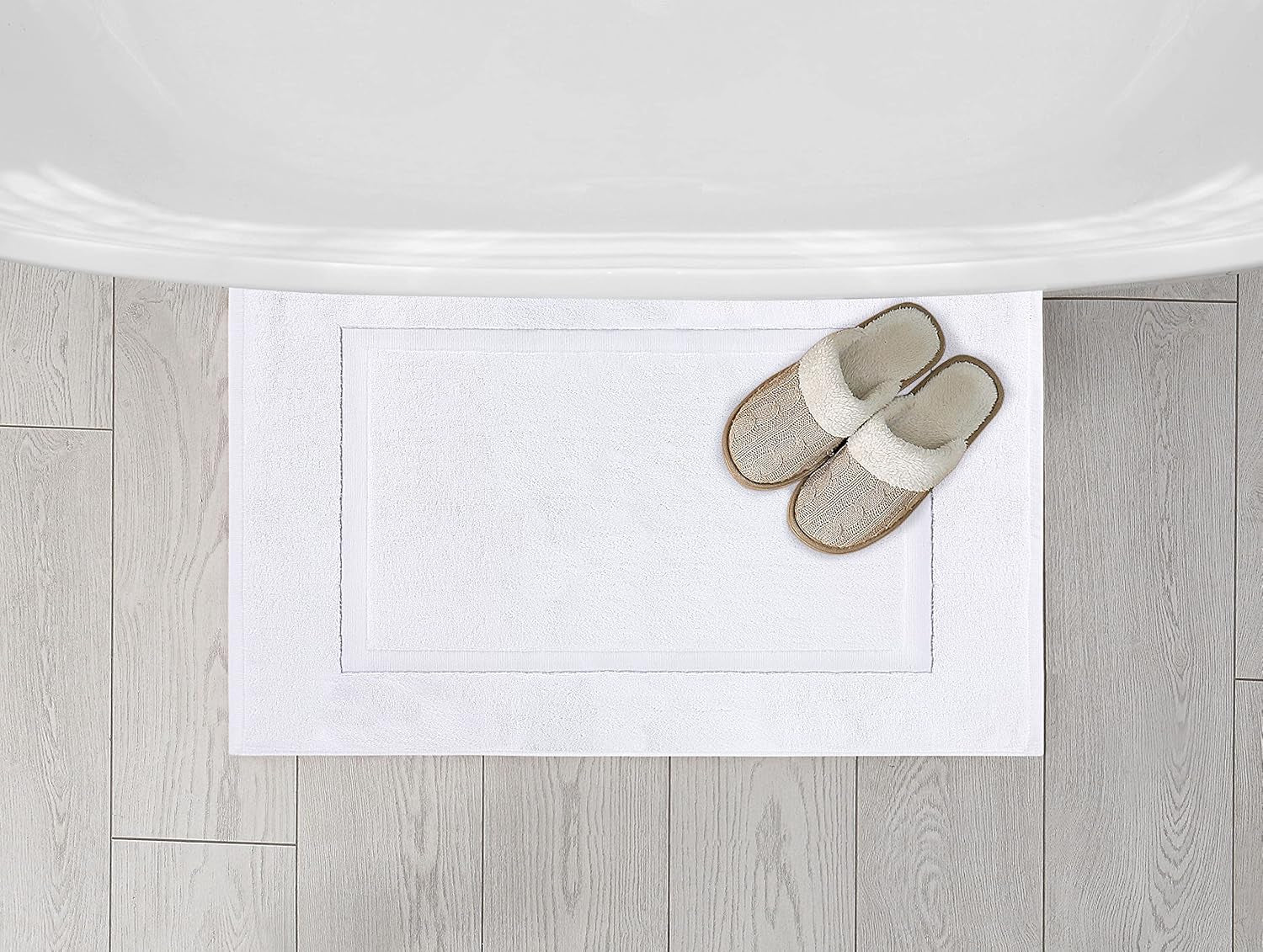 Cotton Banded Rug, Bath Mats, Not a Bathroom Rug, 21 by 34 Inches, 100% Ring Spun Cotton, Highly Absorbent Shower Bathroom Floor Mat, White, 2 Pack