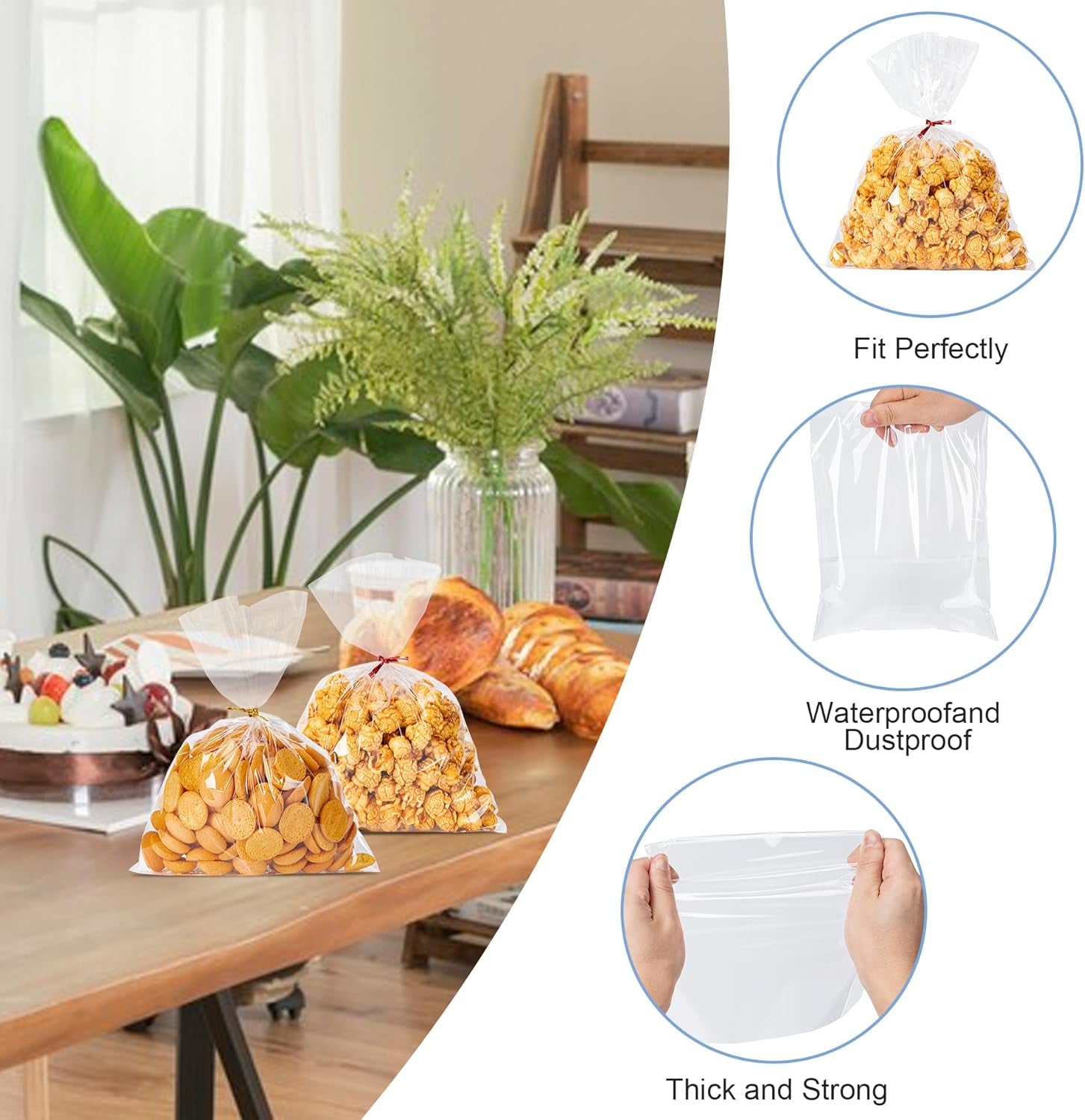 Cello Cellophane Treat Bags, 200 Pcs 4X6 Inches Clear Cellophane Bags with 200 Twist Ties for Gift Wrapping,Packaging Candies,Dessert,Bakery,Party Favors