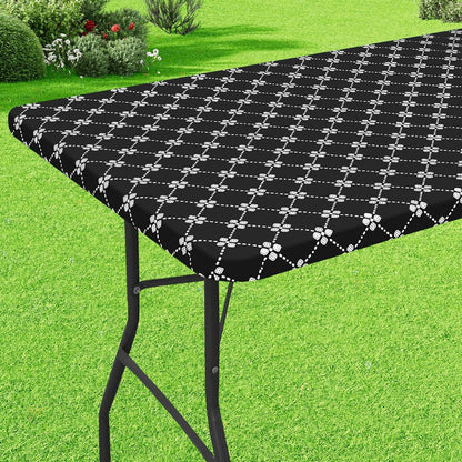 Rectangle Vinyl Table Cloth, Elastic Fitted Tablecloth with Flannel Backing, 6 Foot Waterproof Plastic Table Cover for Camping, Indoor and Outdoor (Black, 30" X 72")