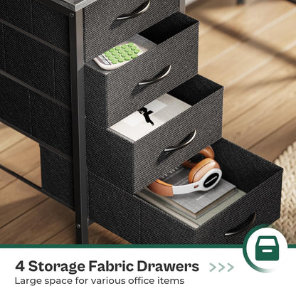 47-Inch Computer Desk with Integrated Power Outlets and LED Lighting, Gaming and Office Desk with Four Drawers and Monitor Stand, Ideal for Home Offices and Small Spaces, Gray