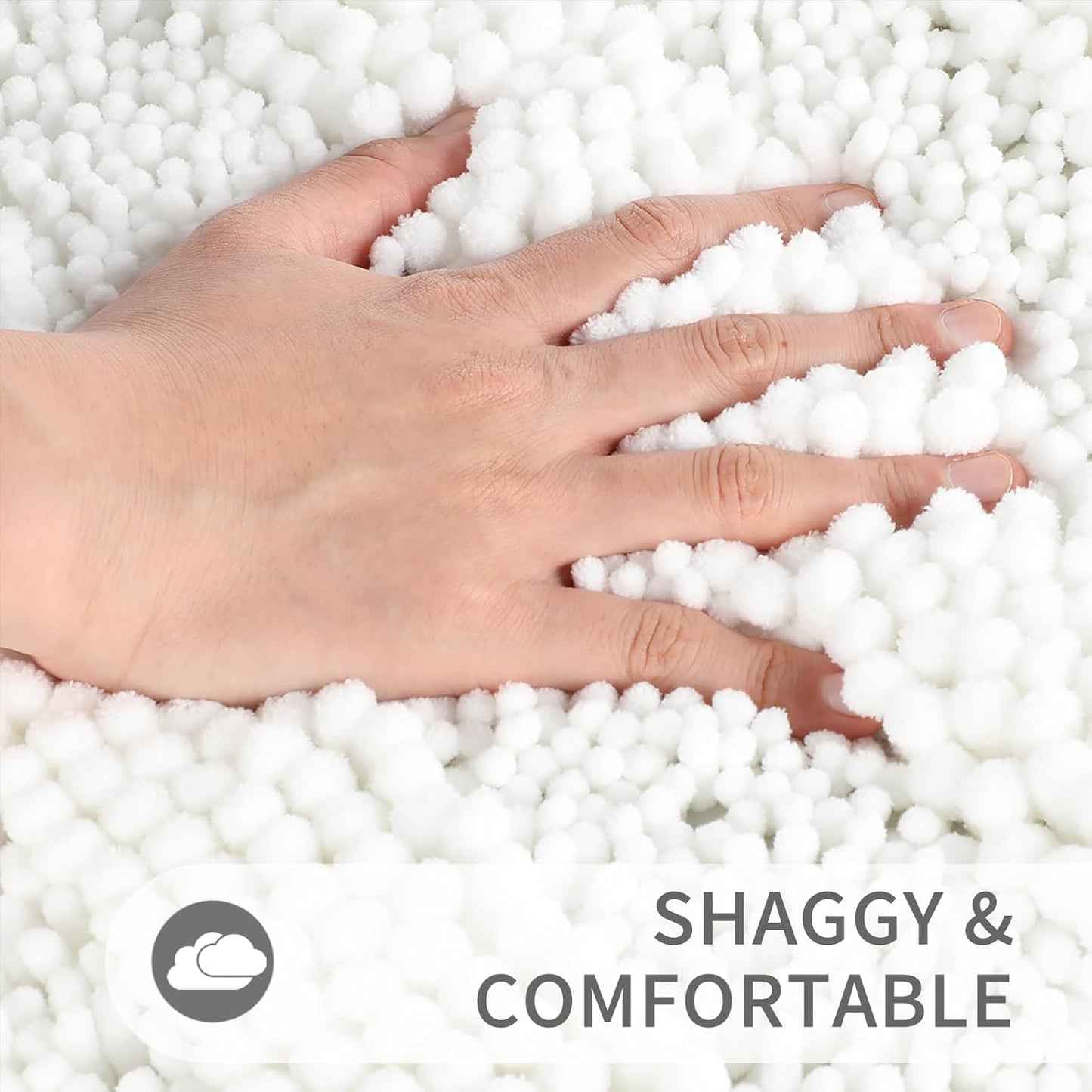 Bathroom Rug Mat 24 X 17, Non Slip and Super Absorbent Bath Mat,Machine Washable Quick Dry,Ultra Plush Chenille Shower Rugs for Bathroom Floor Sink Tub and Shower Outside,White