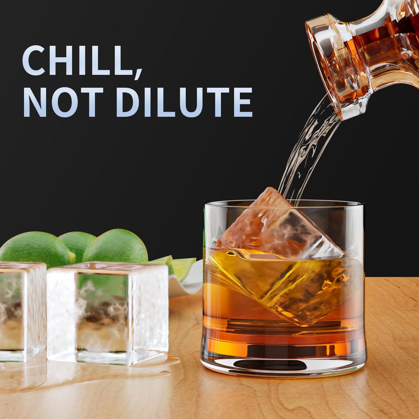 Large Ice Cube Tray for Whiskey: Big Square Ice Cube Maker for Cocktail - 2 Pack Silicone Old Fashioned Ice Cube Trays - 2 Inch Huge Cubed Ice Trays for Whisky