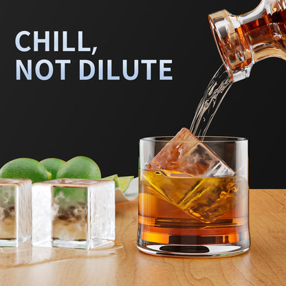 Large Ice Cube Tray for Whiskey: Big Square Ice Cube Maker for Cocktail - 2 Pack Silicone Old Fashioned Ice Cube Trays - 2 Inch Huge Cubed Ice Trays for Whisky