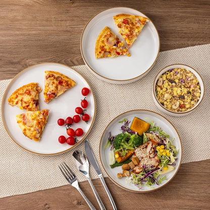 Ceramic Dinnerware Set for Four - 12 Piece Stoneware Collection with Reactive Glaze, Scratch Resistant, Dishwasher and Microwave Safe, Pearl White