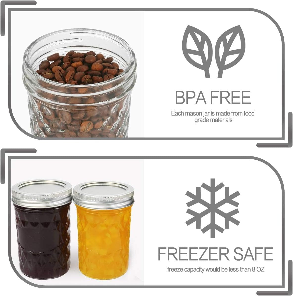 8 oz Mason Jars - 15 Pack Canning and Jelly Jars with Regular Lids, Perfect for Jam, Honey, Wedding and Shower Favors