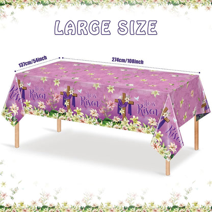 3 Pack He Is Risen Easter Tablecloth Party Decorations, Spring Lily Floral Easter Plastic Tablecloth Rectangle for Holiday Spring Farmhouse Kitchen Dining Table Decorations Indoor Outdoor, 54X108 Inch