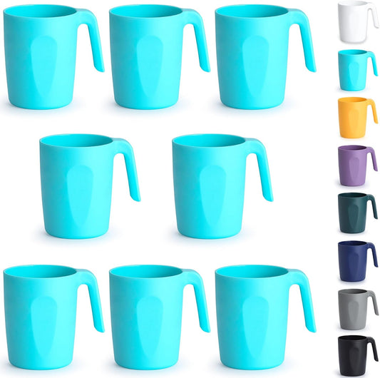 TF Blue Plastic Coffee Mug Set of 8, 15oz Reusable Cups with Handles, Ideal for Home, Garden, Picnic, Camping, and Outdoor Use
