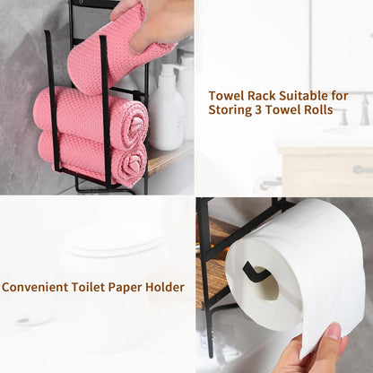 Over-the-Toilet Storage Solution: 2-Tier Bathroom Shelf with Toilet Paper Holder, Large Capacity Organizer for Small Spaces, Black