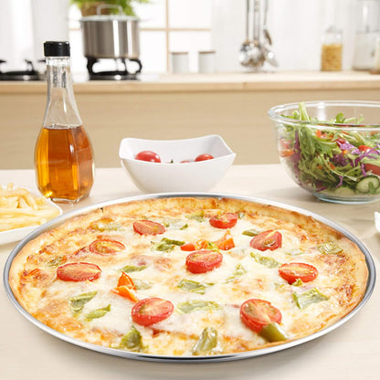 13.5 Inch Pizza Pan, 3 Pieces Stainless Steel round Pizza Tray Dish Plate for Oven Baking Roasting, Healthy & Heavy Duty, Rust Free & Dishwasher Safe -Silver
