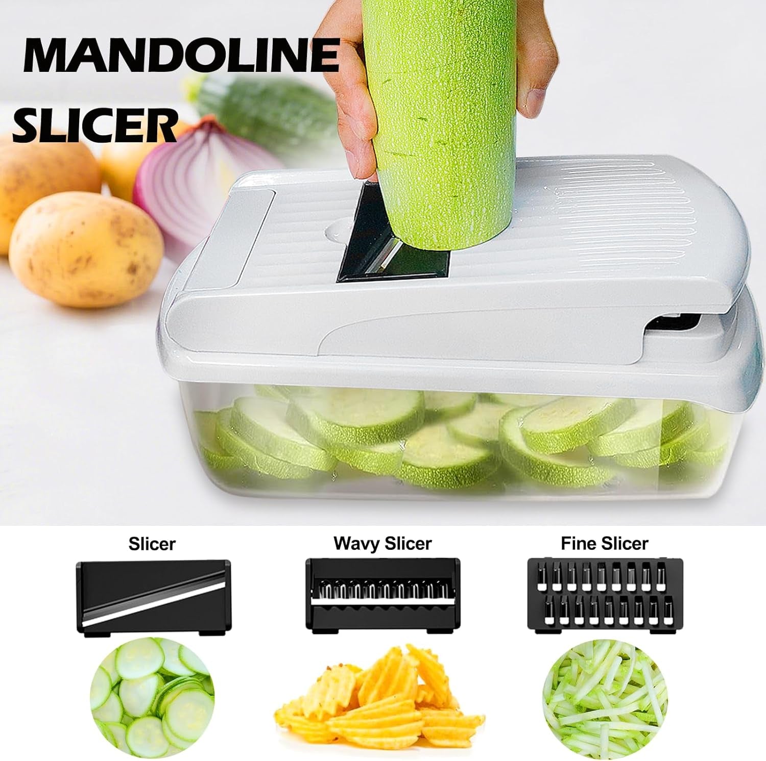 Vegetable Chopper for Mandoline Slicer, 15-In-1 Veggie Choppers, Cheese Grater, Onion Cutter with Container, Kitchen Gadgets Essentials, Vegetable Dicer, Onion Mincer Tomato Slicer (White)