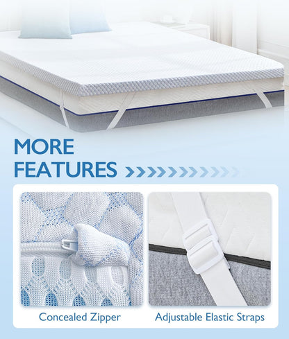 3 Inch Twin XL Cooling Memory Foam Mattress Topper for Pressure Relief, Thick Bed Mattress Pad with Cooling Soft Cover and Adjustable Straps, Certipur-Us Certified