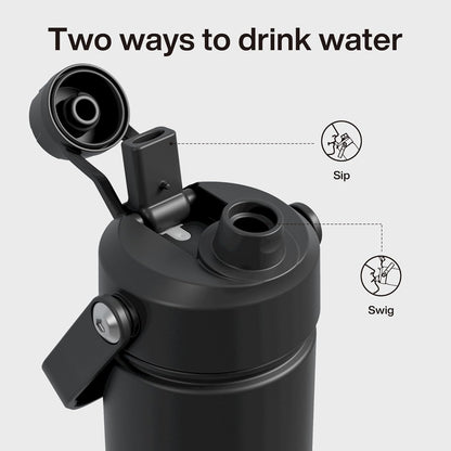 Insulated Water Bottle with Straw Stainless Steel Water Bottle, Leak-Proof, Bpa-Free, Double Wall Vacuum Keeps Cold for 24 Hours for Sports, Travel, School (26 Oz, Black Night)