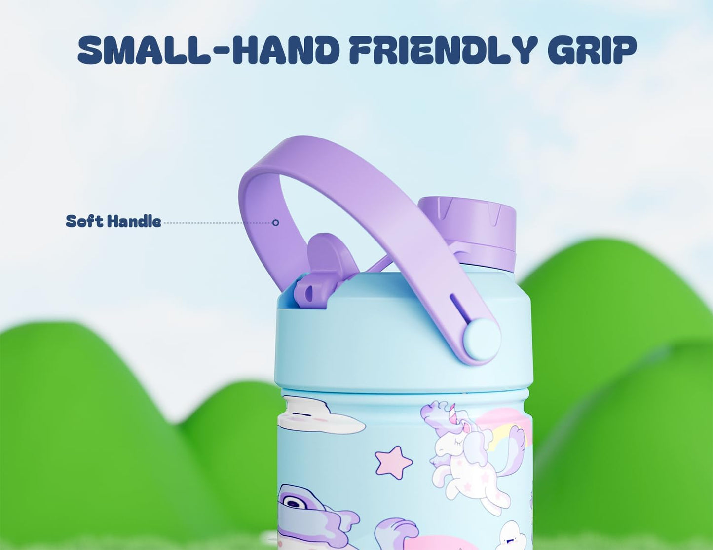 12 Oz Kids Stainless Steel Water Bottle: 2-In-1 Straw Spout Lid, Leakproof, Bpa-Free, Easy Clean, Keep Cold 24H, Insulated Cup with Carrier Bag for School, Travel, Playtime, Gift (Dreamy Unicorn)