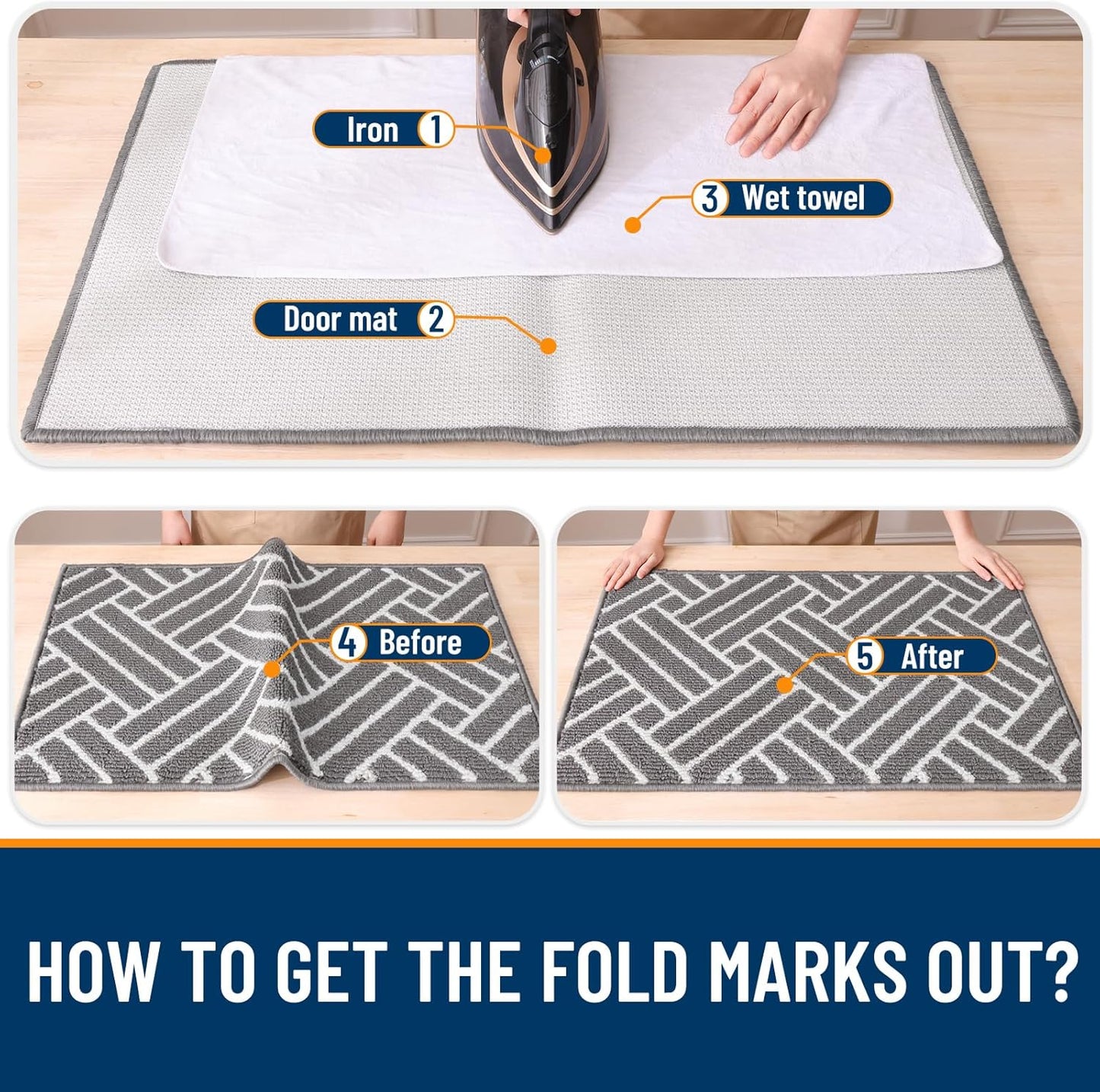 Indoor Door Mat, 32X20 Inch, Dirt Resistant and Absorbent, Non-Slip Rubber Backing Floor Mats, Easy Clean Low-Profile Doormat for Entryway, Front Door, and inside Entrance, Grey