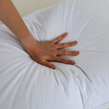 Set of 2 White Goose Feather Polyester Bed Pillows - Queen/Standard Size, Soft 600 Thread Count 100% Cotton, Medium Firm with Soft Support Surround Fill, White Solid