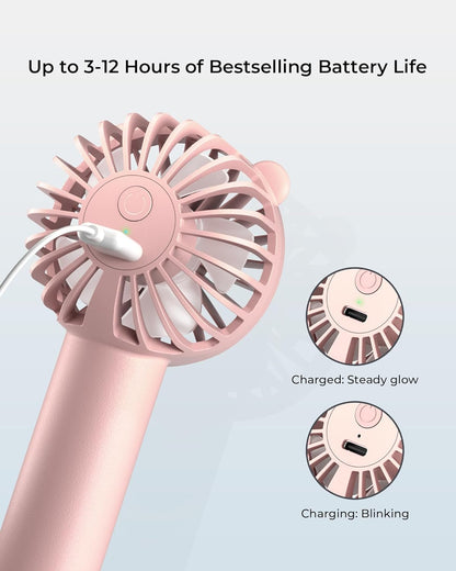 Mini Portable Fan, Handheld Fan with 3 Speeds for 2000Mah Battery USB-C Rechargeable, 3-Speed Quiet Operation, Stylish for Outdoors & Travel