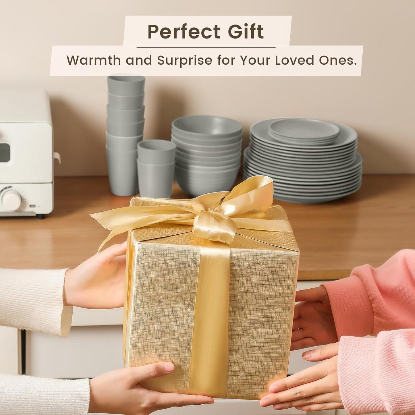 40-Piece Grey Wheat Straw Dinnerware Set, Durable and Non-Breakable Tableware for 8, Microwave, Dishwasher, and Freezer Safe