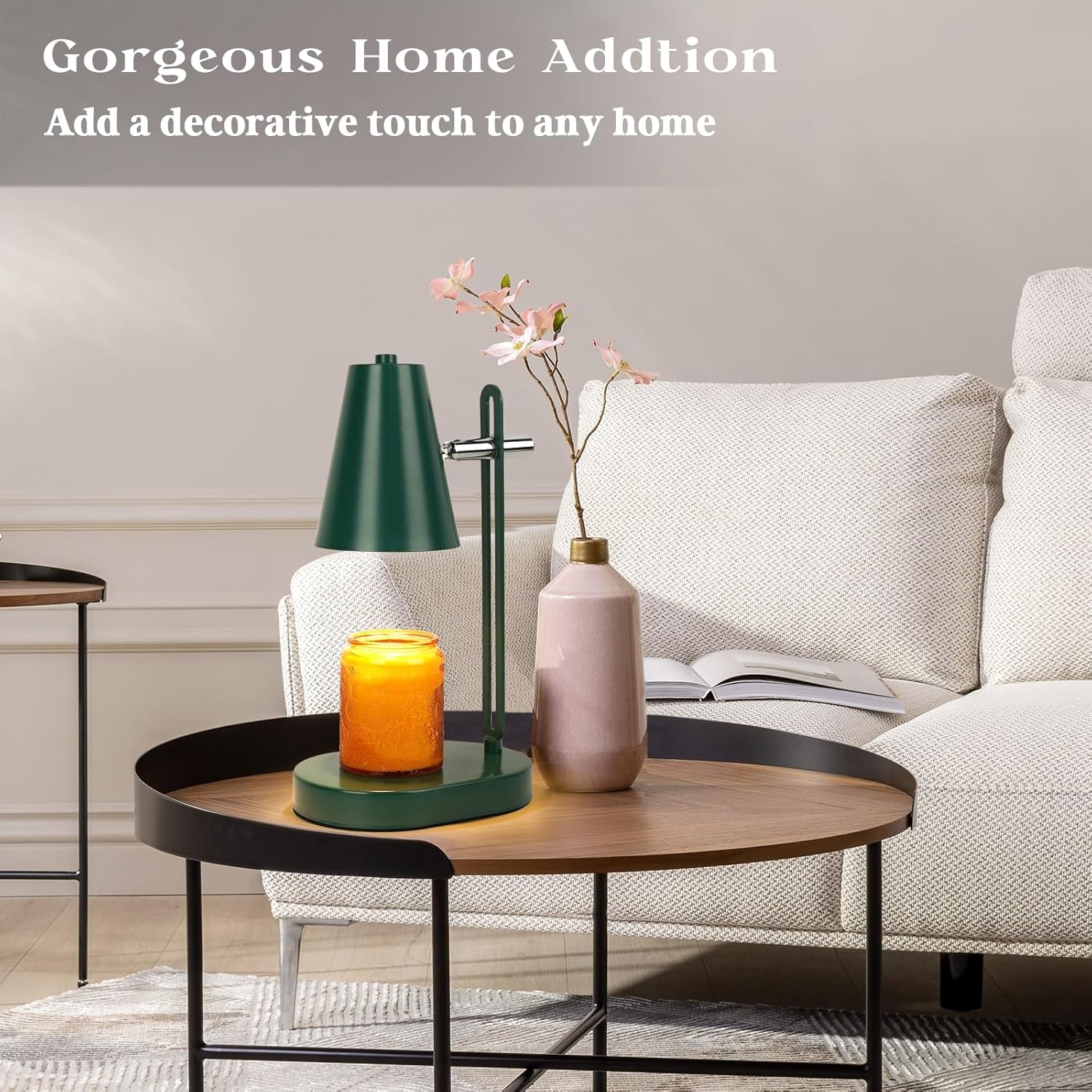 Green Candle Warmer Lamp with Timer, Adjustable Dimmable Candle Lamp Warmer, Candle Lamp with 2 Bulbs for Jar Candles & Scented Wax, Lamp Candle Warmer, Candle Warming Lamp for Bedroom Living Room