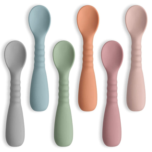 Silicone Baby Feeding Spoons [6 Pack] - First Stage Infant Spoons, Training Spoon for Self Feeding Babies and Toddlers