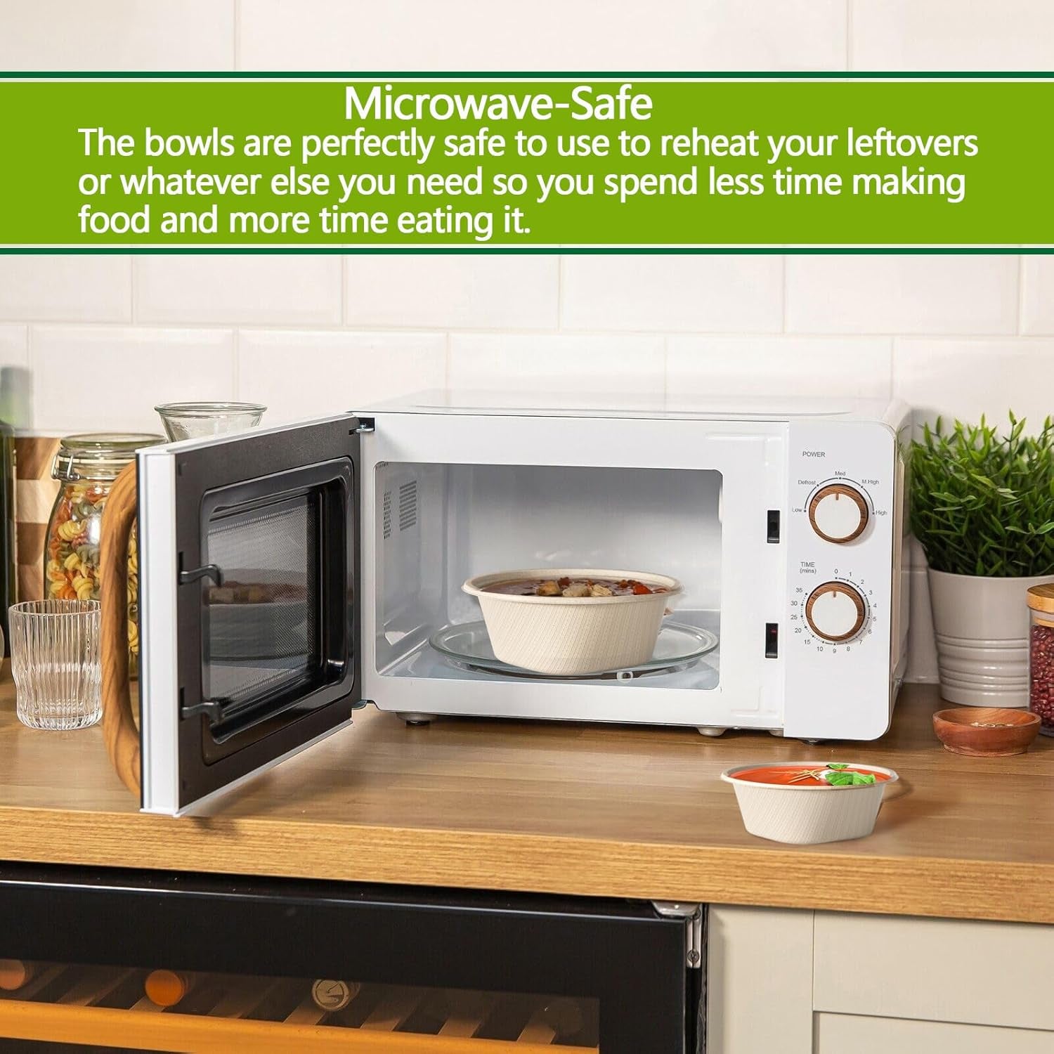 Large Disposable Bowl - Heavy Duty Paper Bowls - Made from Sugarcane and Bamboo Fiber, Microwave Safe - 48 Oz Paper Bowls for Soup, Salad, Ramen, Popcorn, Etc.[50/Pack]