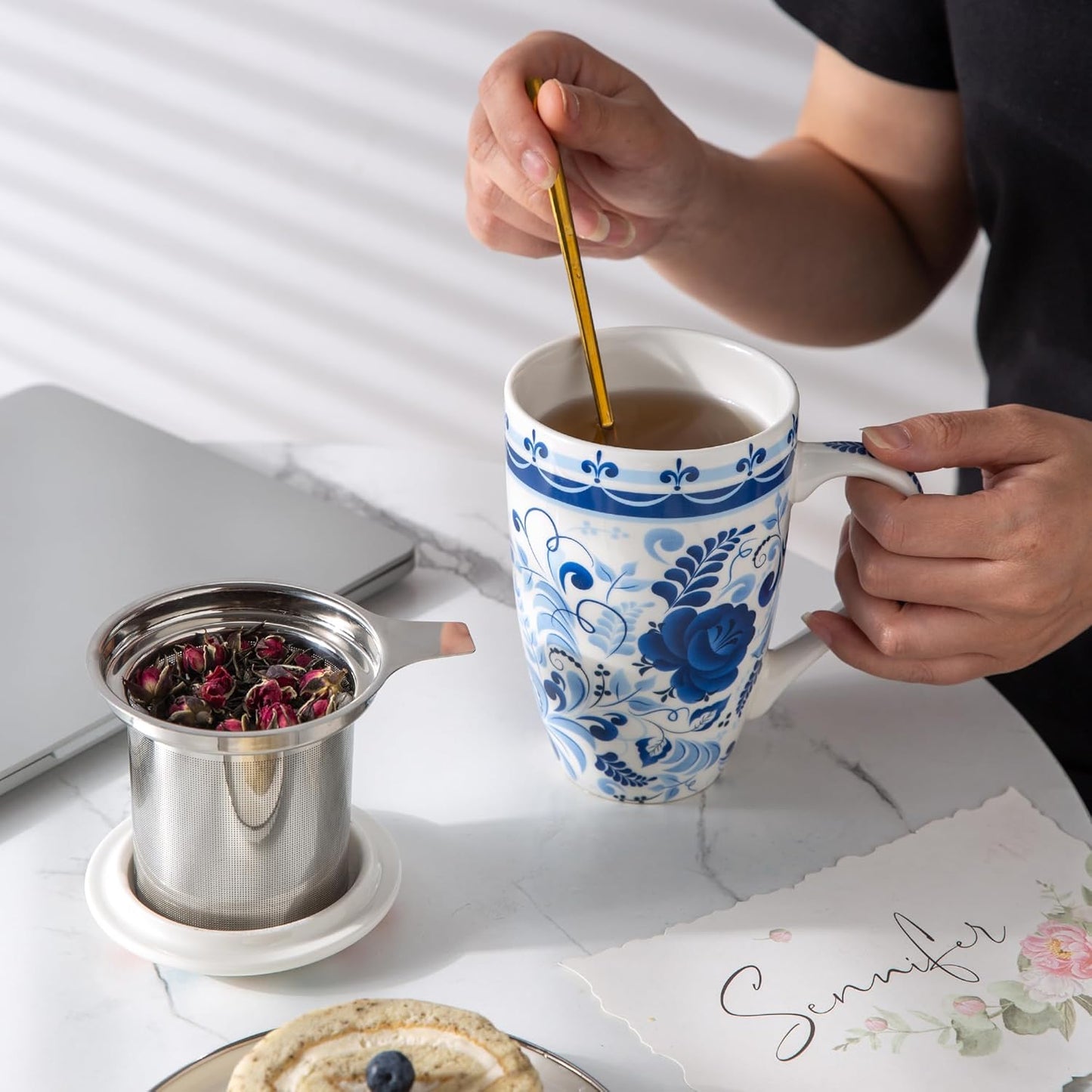 Ceramic Tea Mug with Infuser and Lid, 18 Ounce Capacity, Microwave and Dishwasher Safe, Ideal Gift for Tea Enthusiasts