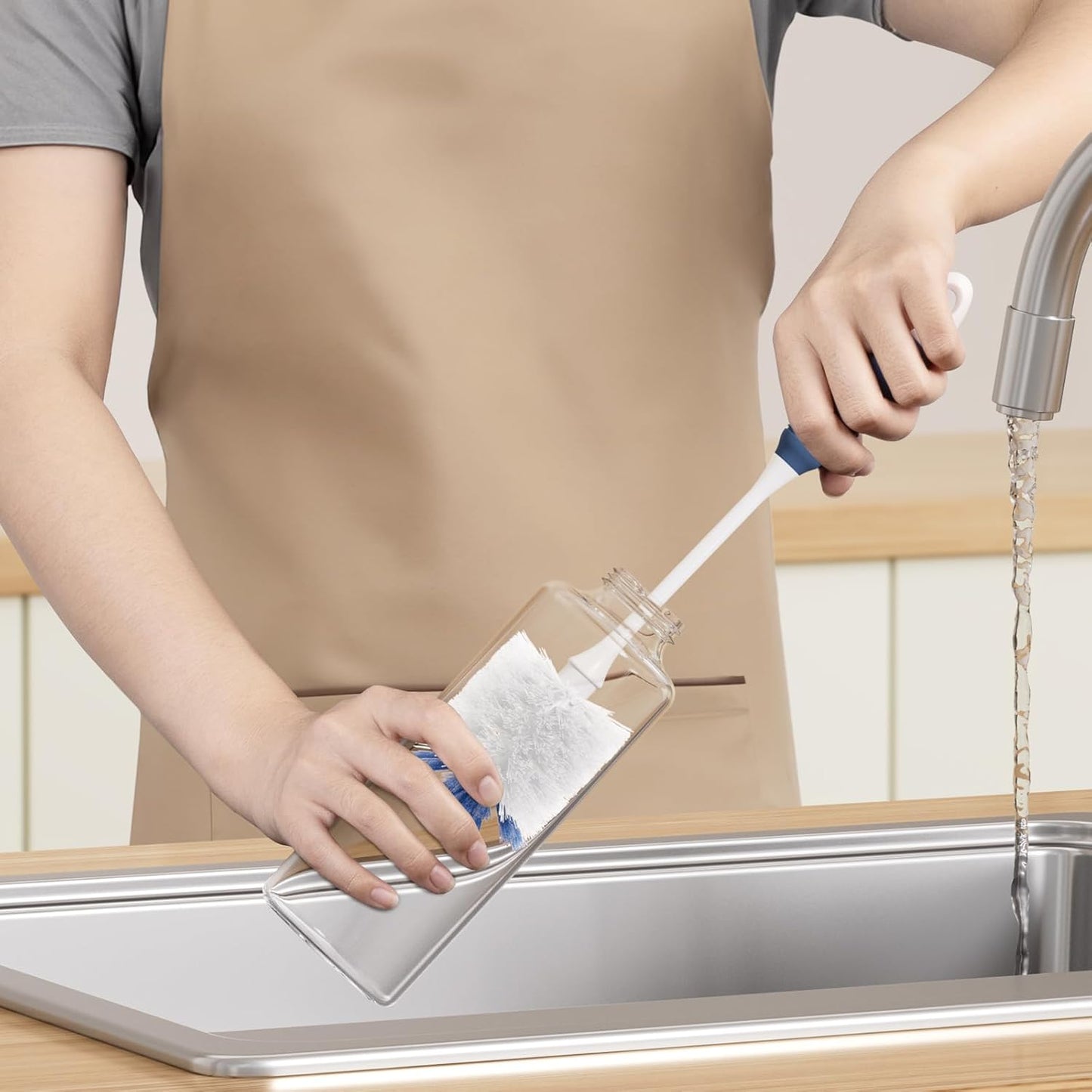 Bottle Brush Cleaner, Long Flexible Handle Bottle Brush Scrub for Water Bottles, Glasswares, Tumblers, Travel Coffee Mugs, 2 Pack