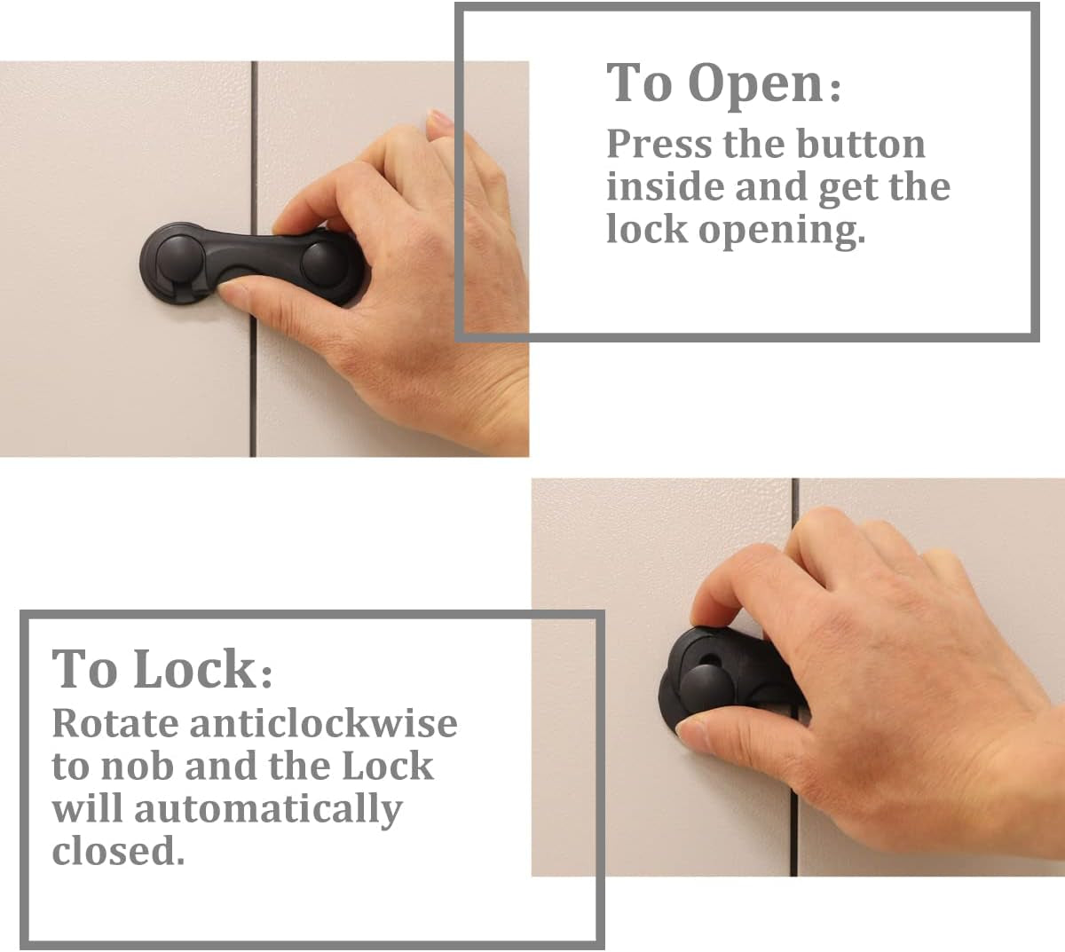 Child Safety Cabinet Locks - 4-Pack Childproof Latches with Adhesive for Drawers, Cupboards, Closets, and Pantry Doors, Featuring Baby-Proof Fridge Lock for Infant and Toddler Protection