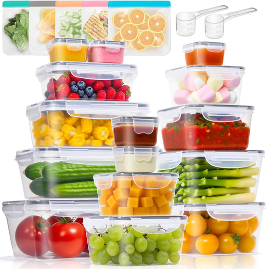 Food Storage Containers Set with Airtight Lids,Plastic Food Containers for Kitchen Storage and Organization, Leak Proof Meal Prep Container,Reusable Lunch Storage Set