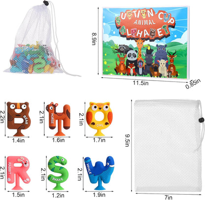 Suctionbath Toy,26Pcs Animal Suction Alphabet Bath Toys Kids,Educational Bath Toys Sensory Letters Waterproof Mold Free,Bathtub Letters to Stick to Tub,Silicone Toddler Learning Toys