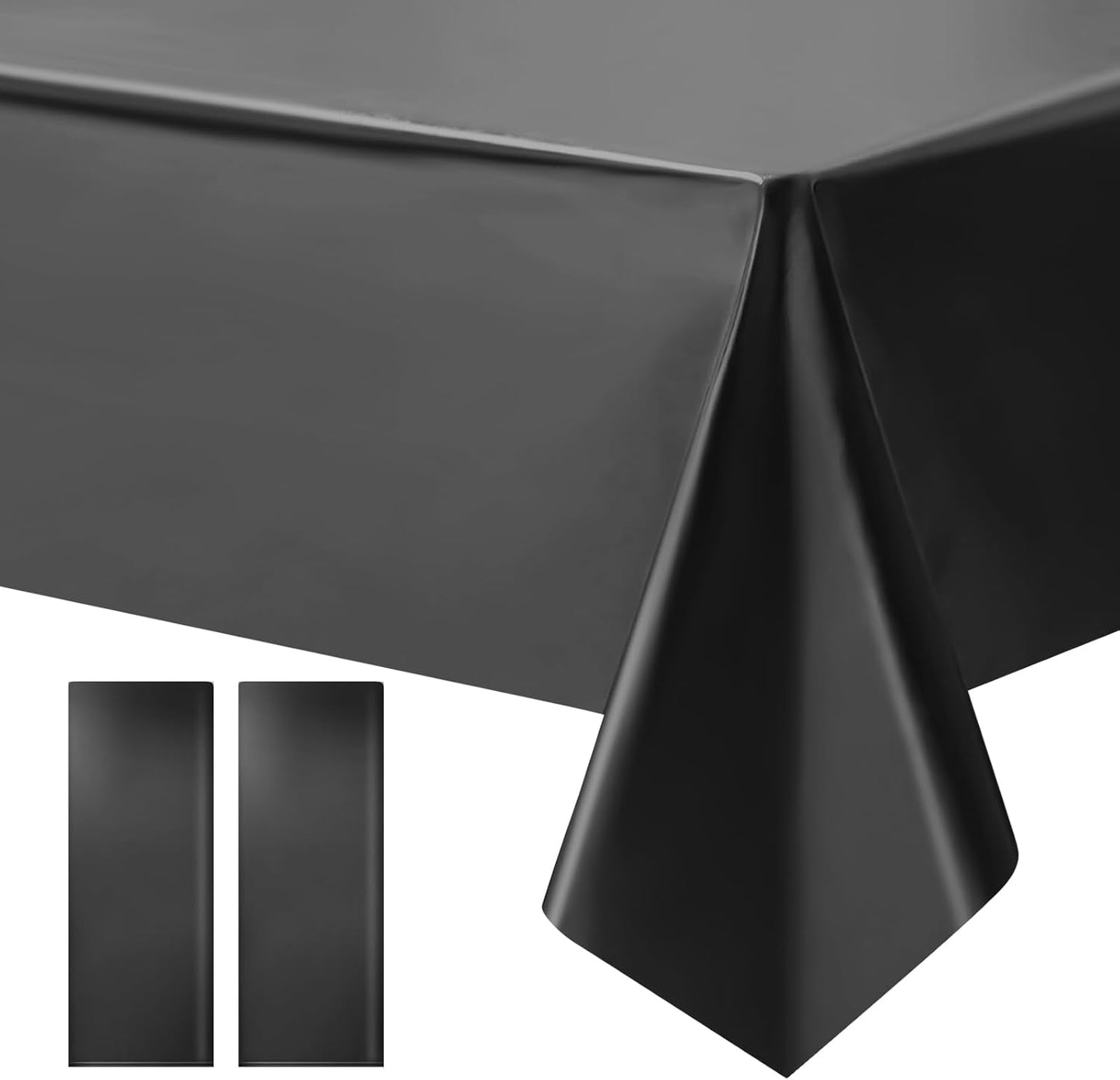 Set of 2 Black Plastic Tablecloths with Metallic Matte Finish, 40" x 108", Ideal for Halloween, Graduation, Space, Scorpio Birthday Parties, and Anniversary Event Decorations