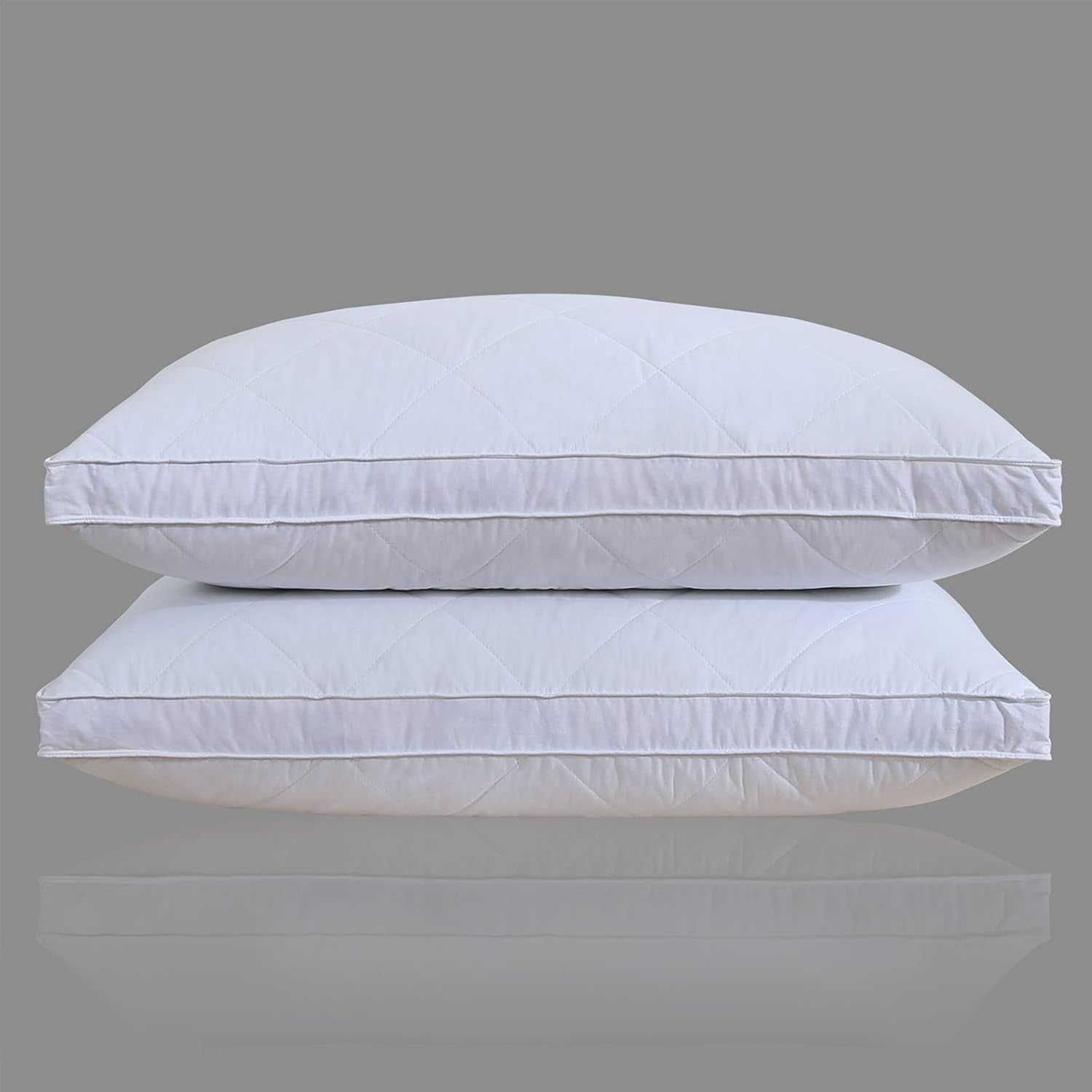 Set of 2 White Goose Feather Polyester Bed Pillows - Queen/Standard Size, Soft 600 Thread Count 100% Cotton, Medium Firm with Soft Support Surround Fill, White Solid