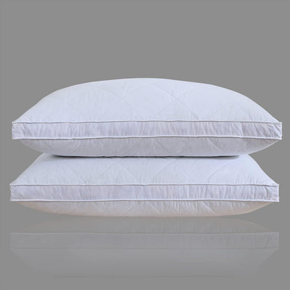 Set of 2 White Goose Feather Polyester Bed Pillows - Queen/Standard Size, Soft 600 Thread Count 100% Cotton, Medium Firm with Soft Support Surround Fill, White Solid