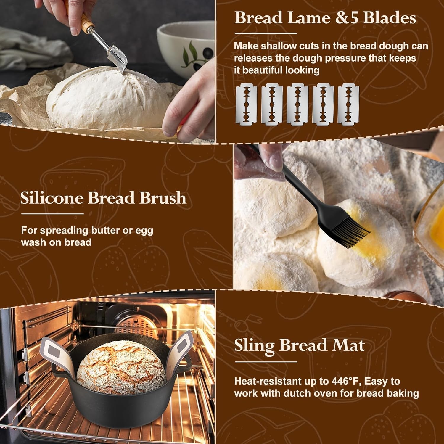 Sourdough Bread Baking Supplies, 9” round & 10” Oval Sourdough Proofing Baskets Starter Kit, Bread Making Tool Set with Cloth Liner Bread Lame Scraper Brush Dough Whisk