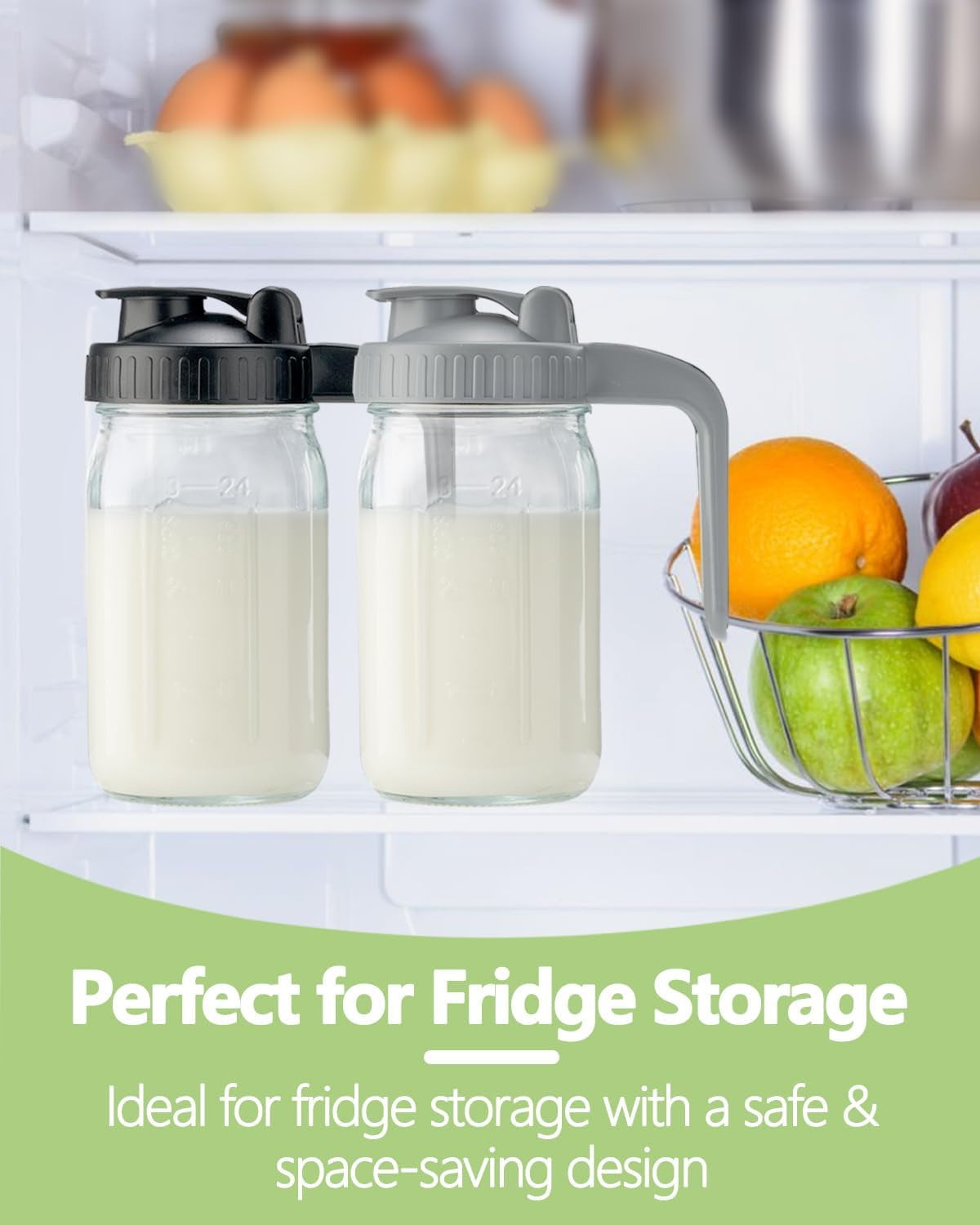 32Oz Glass Pitcher with Lid & V-Shaped Pour Spout - 1 Quart Breastmilk Pitcher Double Leak Proof, Creamer Container for Sun Tea, Juice, Cold Brew Coffee, Breastmilk Storage Container