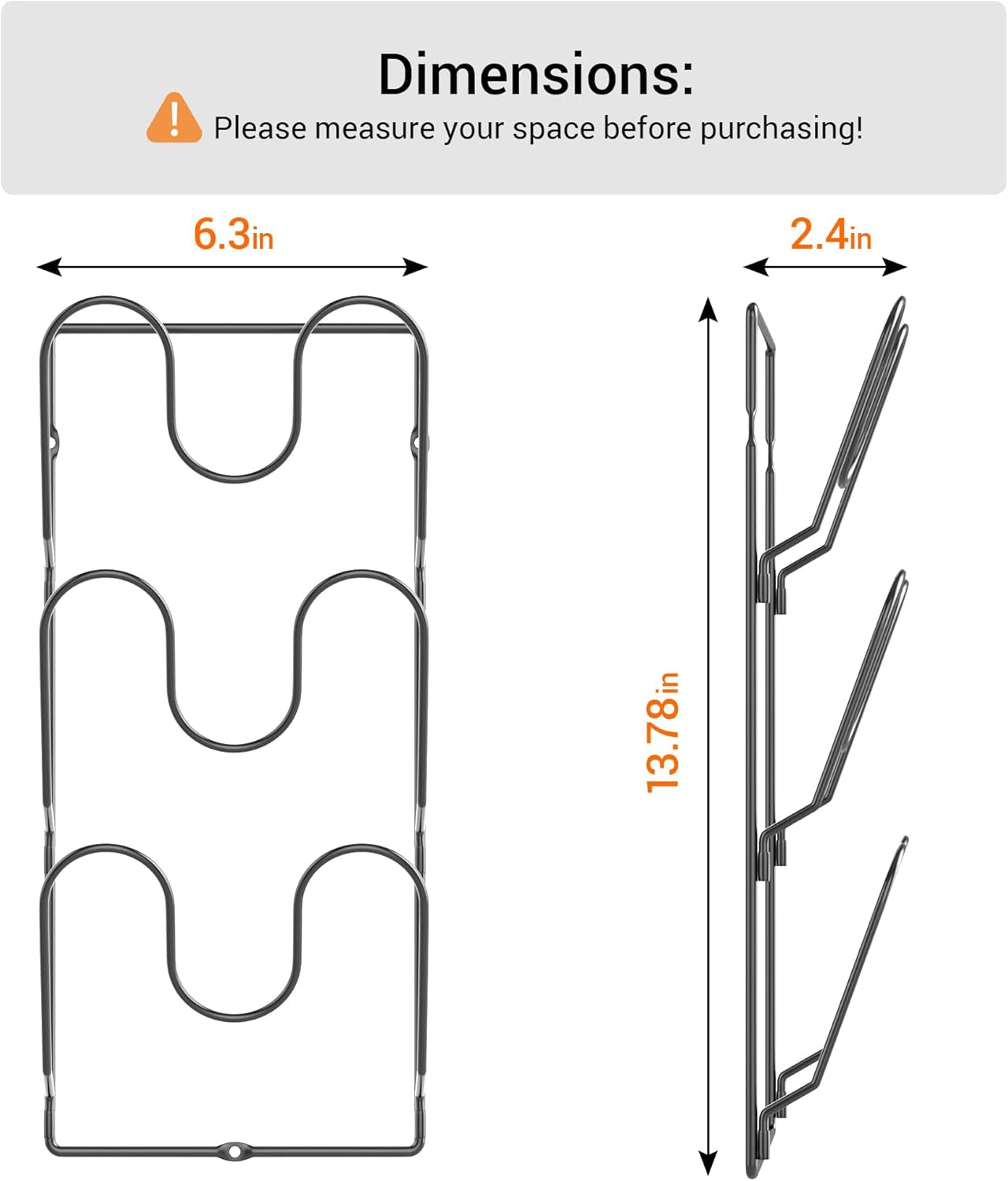 2 Pack Pot Lid Organizer Rack for Cabinet Door/Wall, 6-Tier Pot Lid Holders inside Cabinet Door, No Drilling Adhesive Wall/Door Mounted Rustproof Pots and Pans Lid Organizers for Kitchen Storage Black