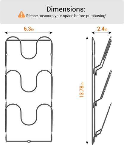 2 Pack Pot Lid Organizer Rack for Cabinet Door/Wall, 6-Tier Pot Lid Holders inside Cabinet Door, No Drilling Adhesive Wall/Door Mounted Rustproof Pots and Pans Lid Organizers for Kitchen Storage Black