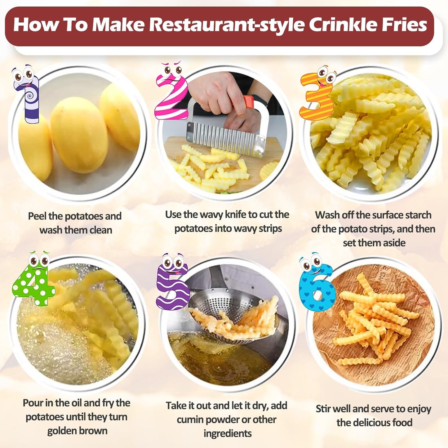 Extra-Large Crinkle Cutter Wave Potato Slicer – Stainless Steel French Fry Cutter for Restaurants, Waffle Slicing Tool, Crinkle Chopping for Potatoes, Kitchen Veggie Cucumber Slicer with Handle