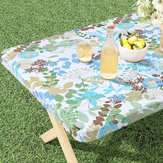 Rectangle Vinyl Tablecloth, Fitted Table Cover, 100% Waterproof, Elastic Edge, Flannel Backing, Table Cloth Fit 6 Foot Folding Tables for Picnic, Outdoor (Leaves, 30X72 Inch)