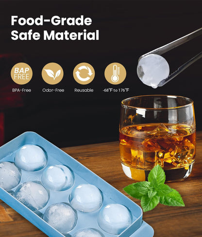 Large Ice Cube Molds– Big round Ice Cube Tray for Freezer,Bpa-Free Food-Grade Whiskey Ice Mold,Stackable Ice Ball Maker,Circle Ice Cube Tray for Cocktails,Whiskey and Chilling Drinks(8 Balls/2.0 In)