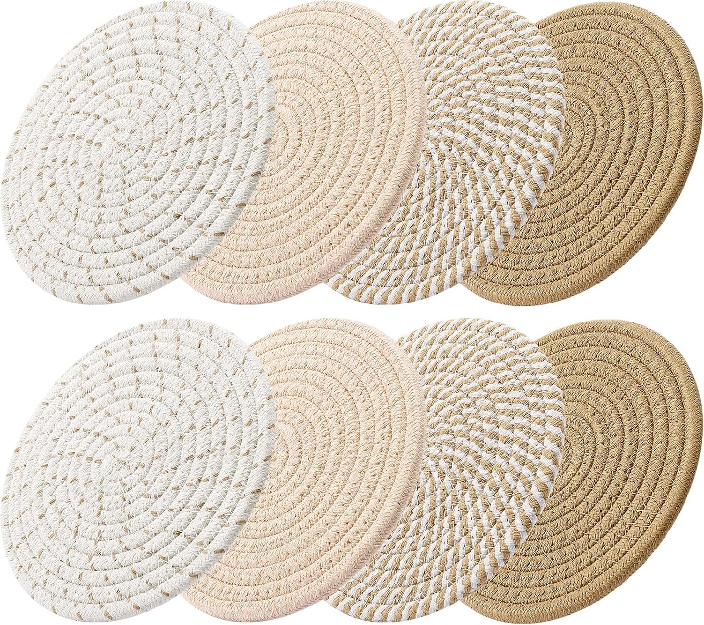 8 Inch Trivets for Hot Dishs, 8 Set Cotton Thread Weave Trivets for Hot Pans, Potholders, Large Coasters, Hot Pads, Hot Mats to Protect Desktop & Countertop, Kitchen Essentials Coffee