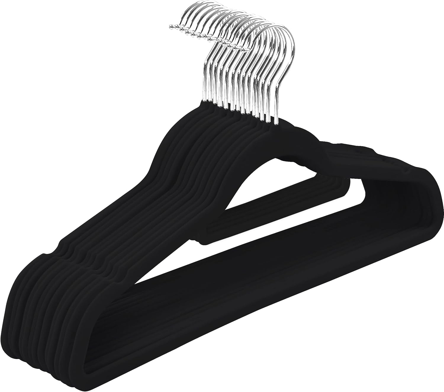 Premium Velvet Hangers 50 Pack - Non-Slip Clothes Hanger with Tie Bar - Black Hangers with 360 Degree Rotatable Hook - Heavy Duty Coat Hanger