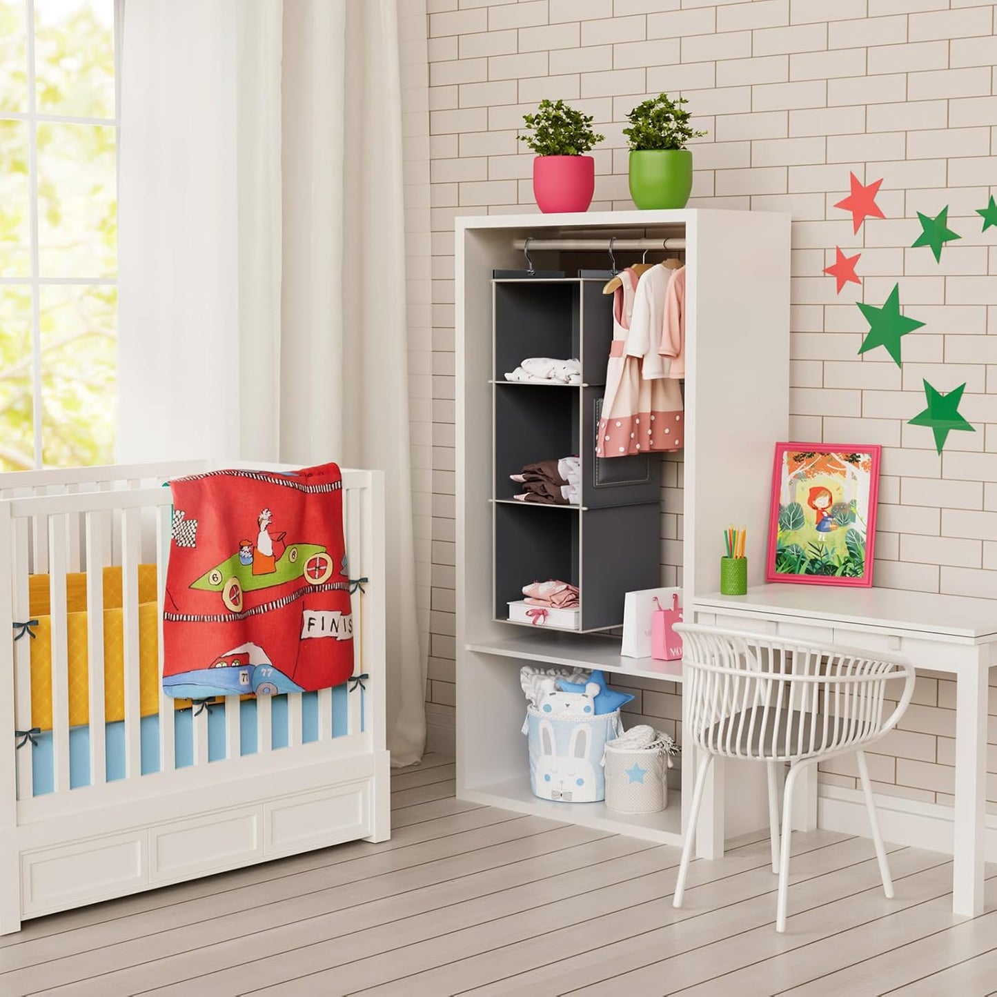 Hanging Closet Organizer, 3-Shelf Closet Hanging Storage Shelves, Grey