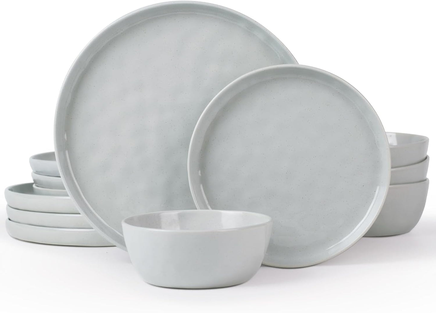 12-Piece Ocean Round Dinnerware Set for 4, Reactive Glaze, Microwave and Dishwasher Safe, Scratch Resistant, Cappuccino White